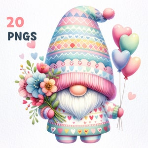 Valentinstag Pastell Gnome Clipart Bundle | 20 hochwertige PNGs | Valentinstag Cliparts, Valentinstag Gnome PNG Grafiken, Zwergen Sublimation