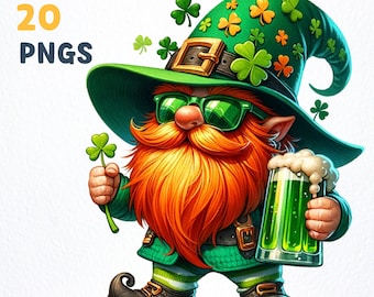 St. Patrick&#39;s Gnomes Clipart bundle | 20 High-Quality PNGs | St Patrick clipart, St Patricks gnome png graphics, Gnome sublimation