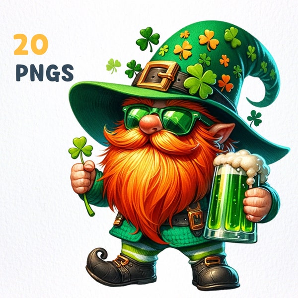 St. Patrick's Gnomes Clipart bundle | 20 High-Quality PNGs | St Patrick clipart, St Patricks gnome png graphics, Gnome sublimation