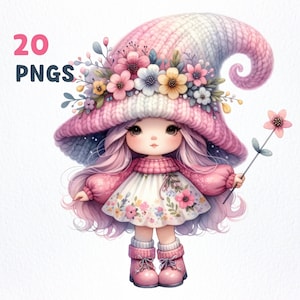 Bundel met aquarel vrouwelijke kabouters | 20 hoogwaardige png-bestanden | Vrouw kabouter clipart, meisje kabouter png-afbeeldingen, kabouter kabouter sublimatie
