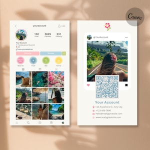 Instagram visitekaartje reizen, IG visitekaartje, bewerkbare visitekaartje sjabloon, reisbezoekkaart, QR-codekaart