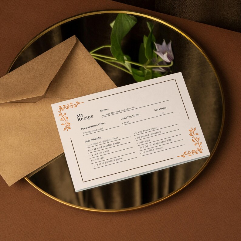 Printable Fall Recipe Card Template, Pumpkin Autumn Editable Recipe