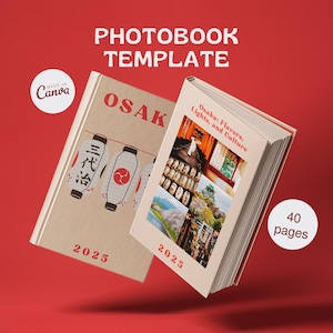 Mall för fotobok för resor till Osaka, utskrivbar resedagbok för Japan, dekorativ resebok, mall för e-bok för resor i Canva, soffbordsbok