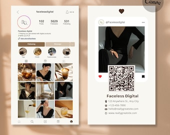 Instagram Business Card, IG Business Card, Editable Business Card Template,Faceless Marketing Visit Card, QR Code Business Card