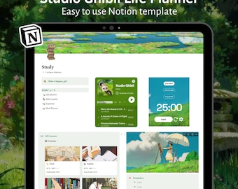 Notion template studio ghibli aesthetic 2024, notion life planner anime themed, life planner notion template, personal digital planner.