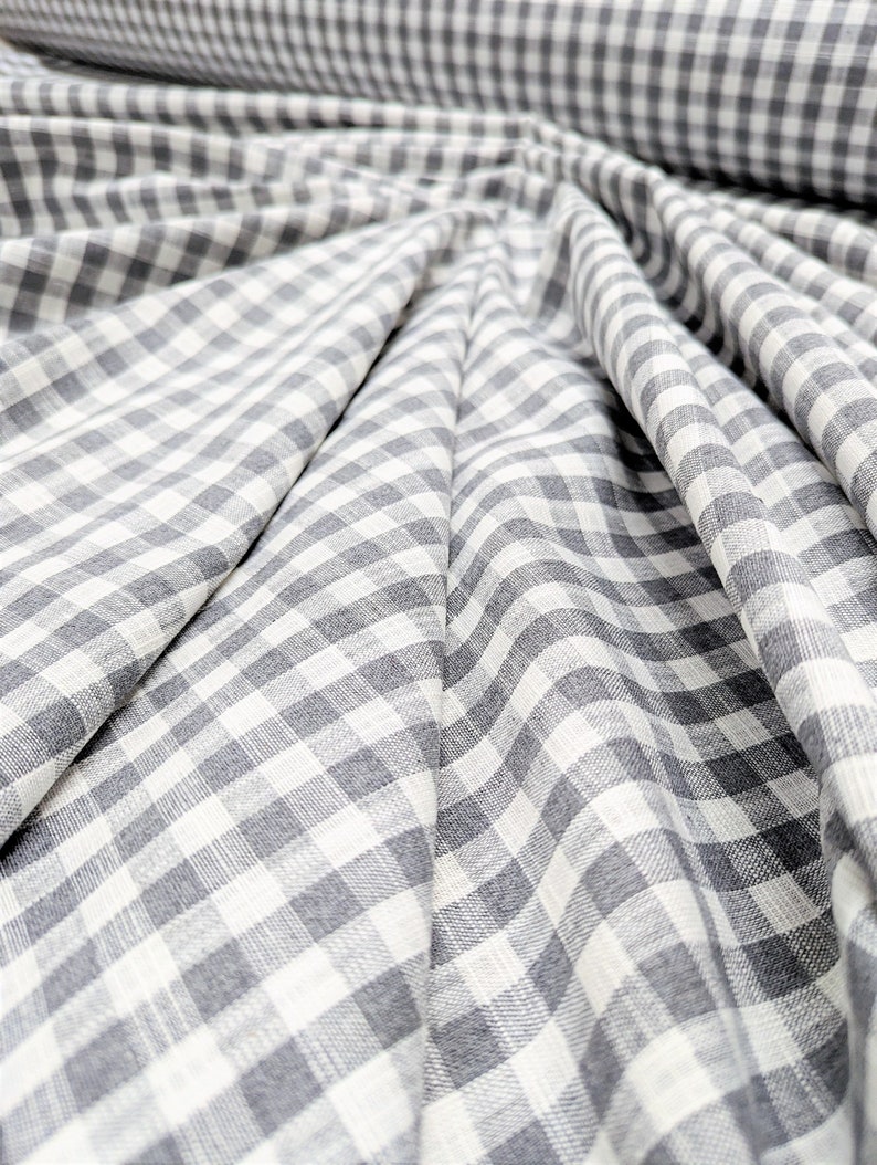 Linen fabric by the yard. Gingham checks 1/2 in. Fabric for clothing, curtains, home décor, DIY projects. image 5