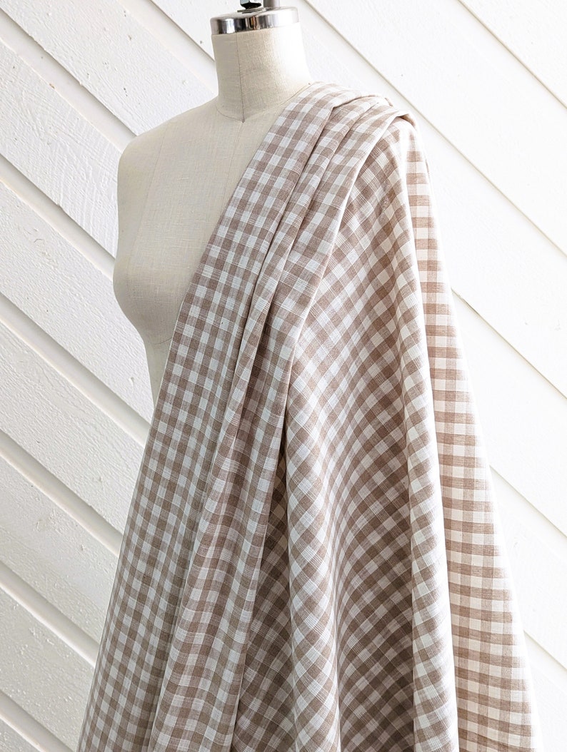 Linen fabric by the yard. Gingham checks 1/2 in. Fabric for clothing, curtains, home décor, DIY projects. image 1