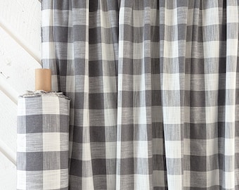 Linen fabric by the yard. Buffalo plaid 2in. Fabric for clothing, curtains, home décor, DIY projects.