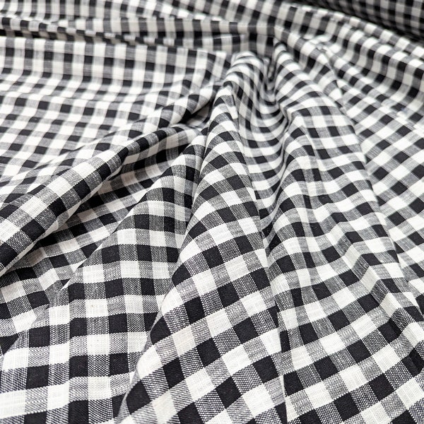 Linen fabric by the yard. Gingham checks 1/2 in. Fabric for clothing, curtains, home décor, DIY projects.