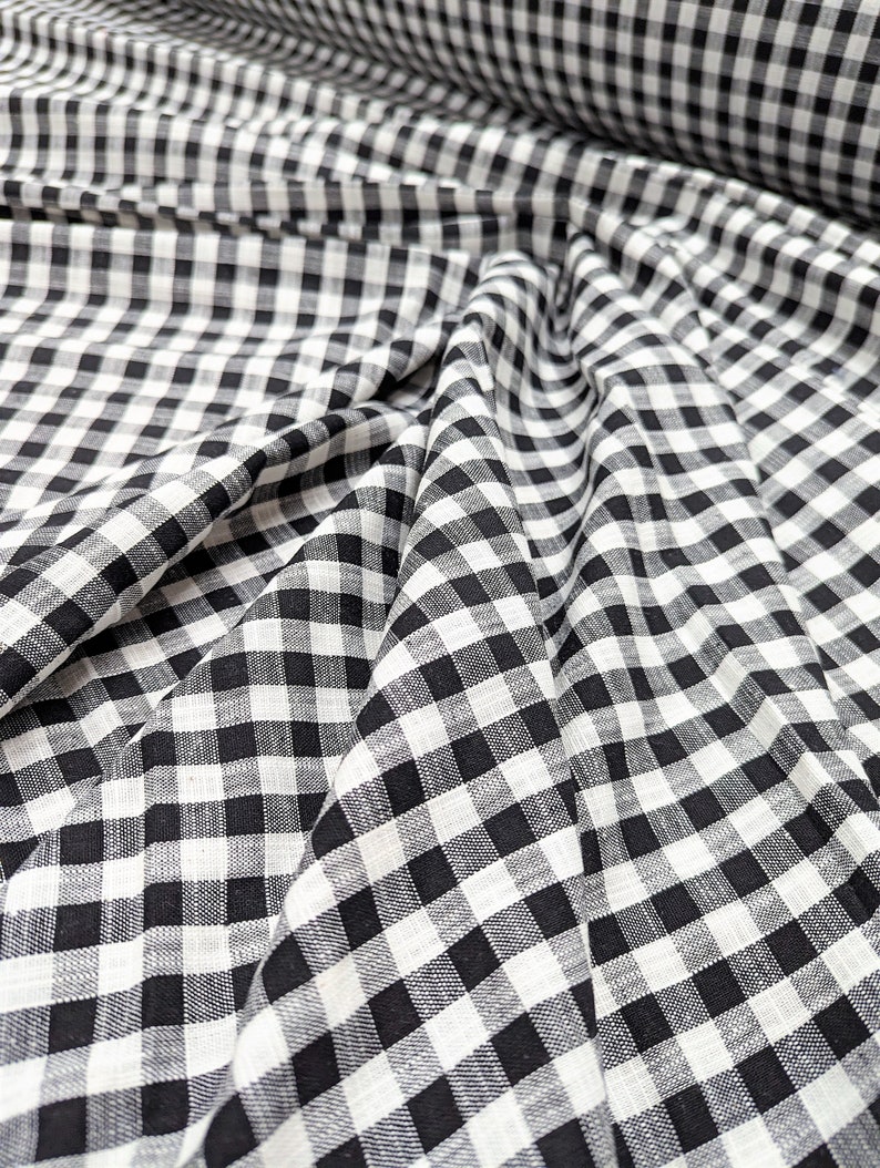 Linen fabric by the yard. Gingham checks 1/2 in. Fabric for clothing, curtains, home décor, DIY projects. image 10