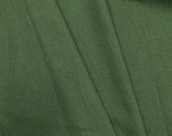 Linen fabric by the yard. Evergreen. Linen-cotton blend.  Fabric for clothing, curtains, home décor.