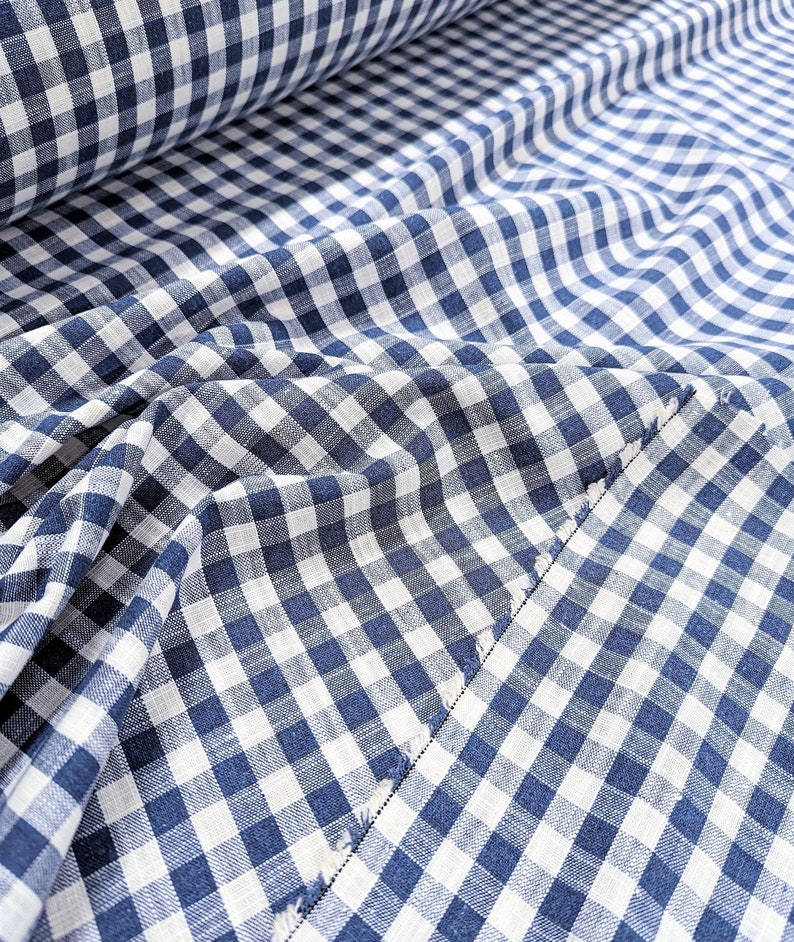 Linen fabric by the yard. Gingham checks 1/2 in. Fabric for clothing, curtains, home décor, DIY projects. image 7