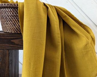 Dijon Yellow. Linen fabric by the yard. Linen-cotton blend.  Fabric for clothing, curtains, home décor, DIY projects.