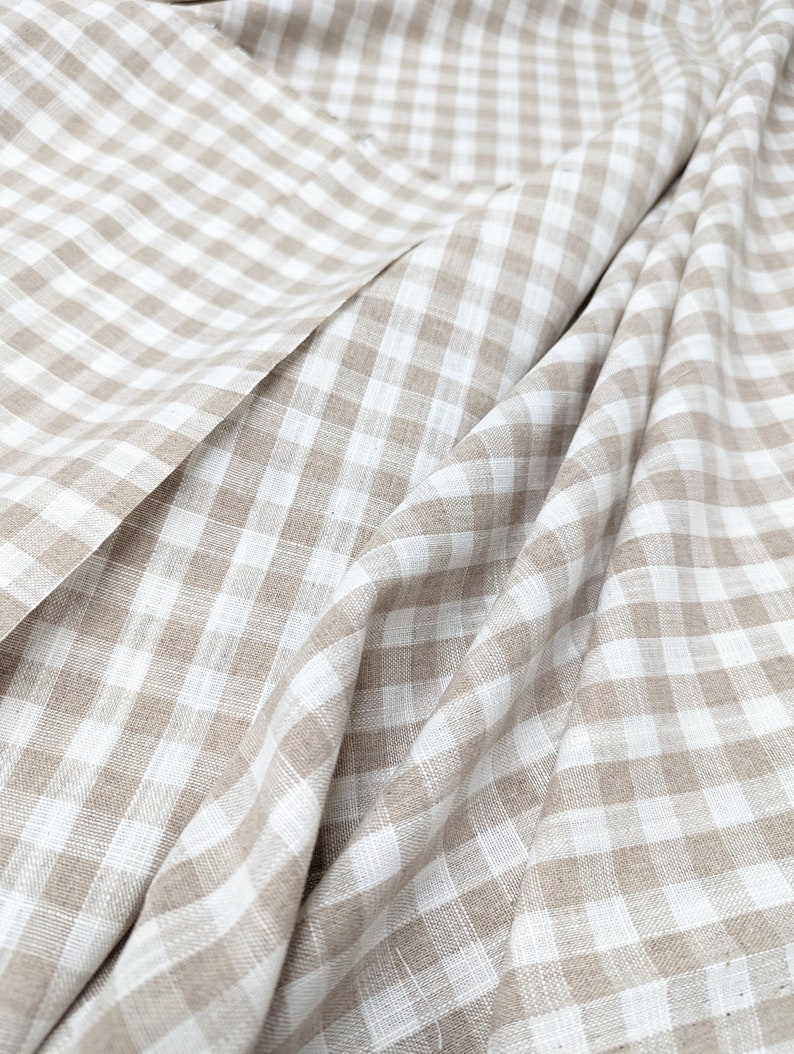 Linen fabric by the yard. Gingham checks 1/2 in. Fabric for clothing, curtains, home décor, DIY projects. image 9