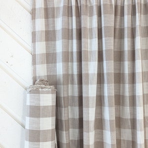 Linen fabric by the yard. Buffalo plaid 2in. Fabric for clothing, curtains, home décor, DIY projects.