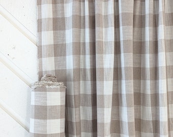 Linen fabric by the yard. Buffalo plaid 2in. Fabric for clothing, curtains, home décor, DIY projects.