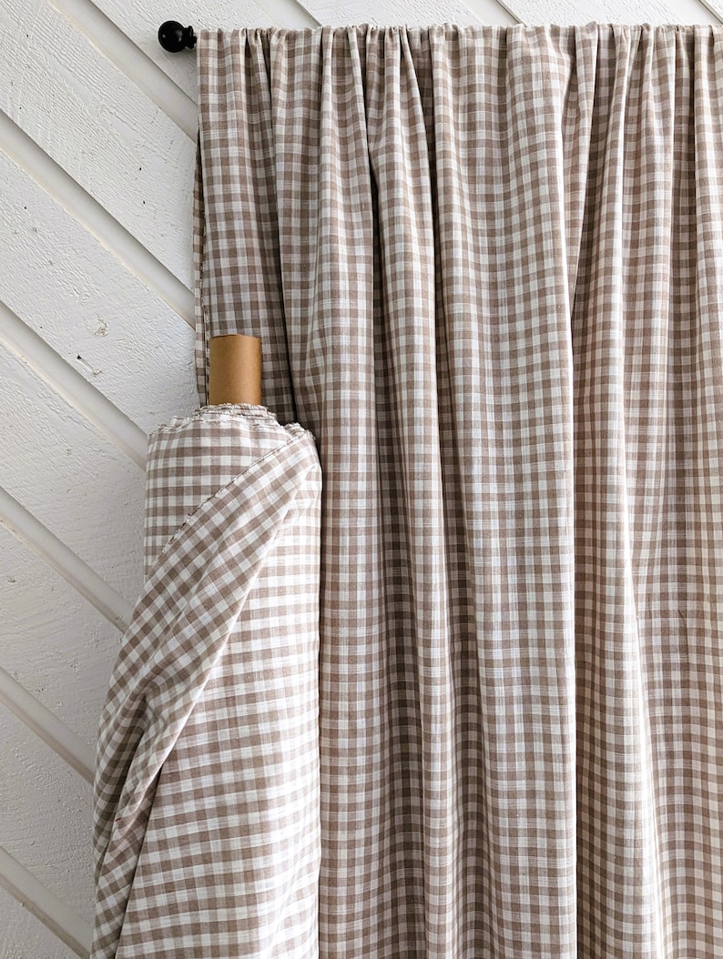 Linen fabric by the yard. Gingham checks 1/2 in. Fabric for clothing, curtains, home décor, DIY projects. image 2