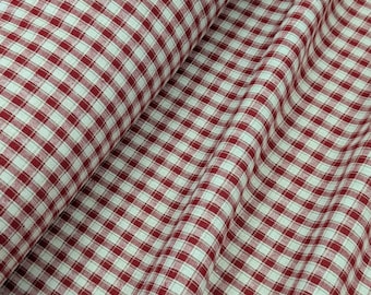 Red Checkered Linen-Cotton Blend Fabric by Yard, Soft Drape Home Décor, Clothing