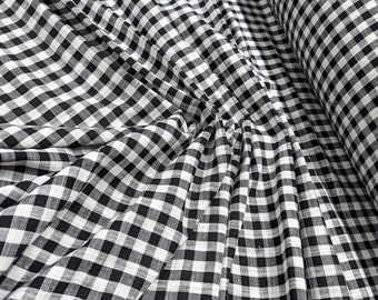 Linen fabric by the yard. Gingham checks 1/2 in. Fabric for clothing, curtains, home décor, DIY projects.