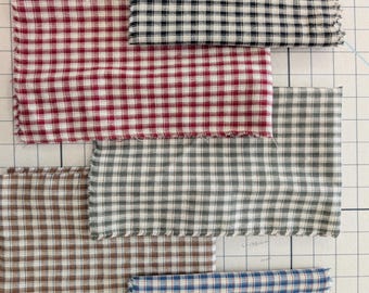 Green Checkered Linen Cotton Blend Fabric by Yard. Medium weight fabric for Clothing and Home Decor