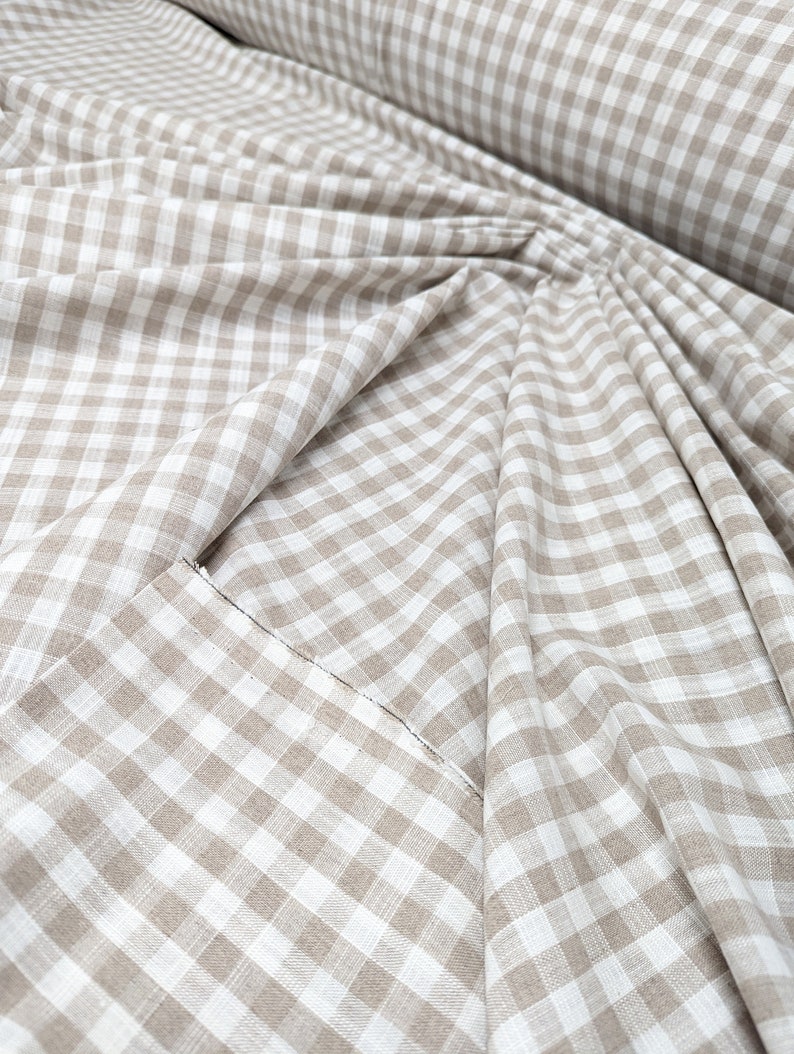 Linen fabric by the yard. Gingham checks 1/2 in. Fabric for clothing, curtains, home décor, DIY projects. image 8