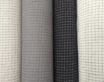 Linen fabric by the yard/ Quadrille/ 4 different color options/ Mid weight multipurpose linen fabric. Plaid linen fabric/ Grey, white, black
