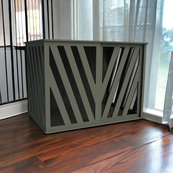 Modern Dog Crate | Indoor Dog Kennel With Cushion | Dog Crate Furniture | Cozy Space For Dog | Decorative Dog House | Wooden Dog Kennel