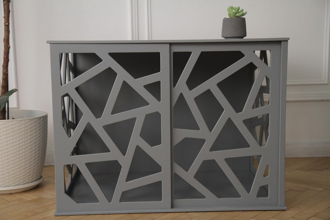 View of Stylish Wooden Dog Crate Indoor Dog Crate Furniture Cozy Kennel for ...