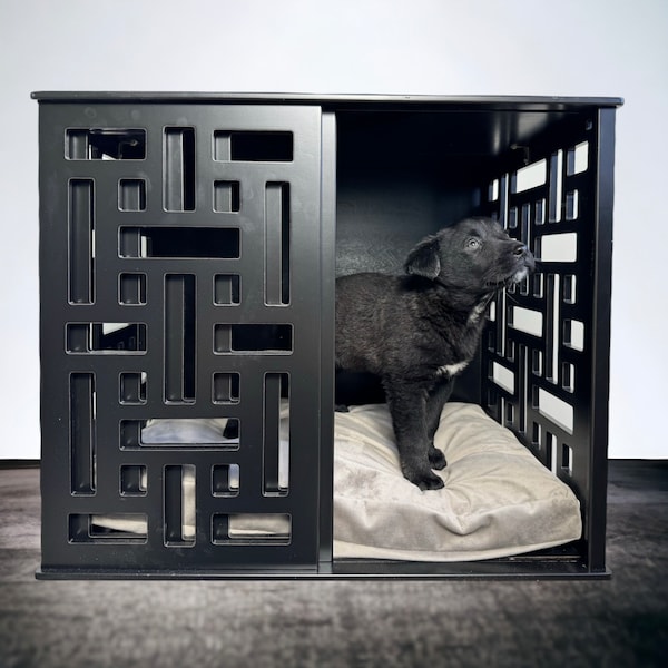 Modern Dog Crate | Indoor Dog Kennel With Cushion | Dog Crate Furniture | Cozy Space For Dog | Decorative Dog House | Wooden Dog Kennel