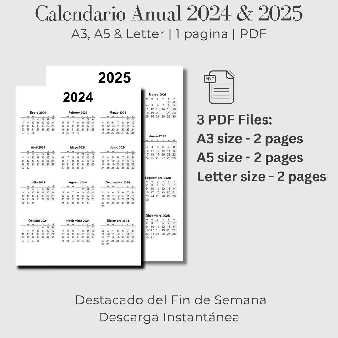 Planificador De Calendario Anual 2024 2025 Simple De Una Página