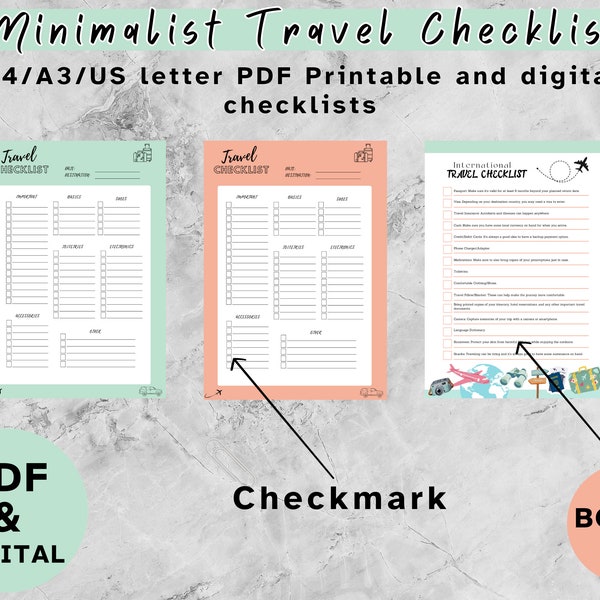 Checklist Travel editable digital download Printable checklist pdf checklist minimalist checklist affordable