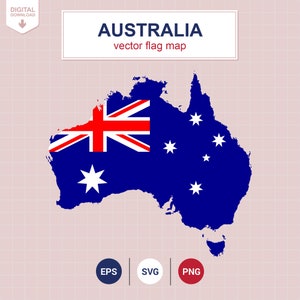 Australien Flagge Map. Echte Farbe mit Schwarzweiß SVG, EPS und PNG. Cricut & Isolierte Australien Flagge Karte.