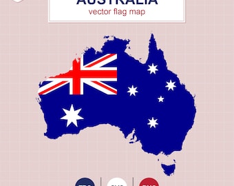 Australia Flag Map. Real Color with Black and white SVG, EPS and PNG. Cricut & Isolated Australia Flag Map.