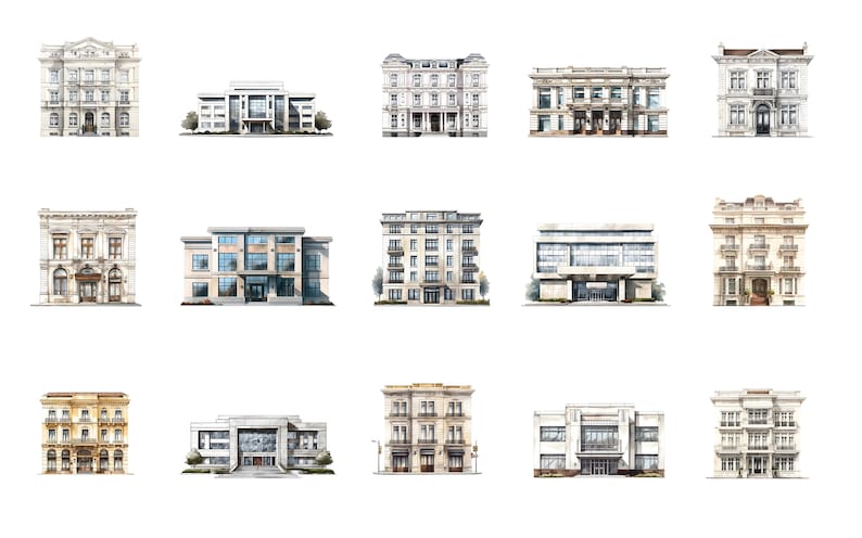 30 Watercolor Front View Building Clipart. Colorful Buildings PNG No ...