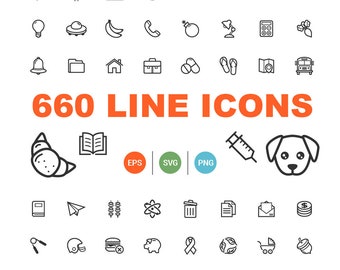 Pakket met 660 lijnen. Universele Icon-bundel. Uniek en gebruiksvriendelijk. SVG, png-zwart-wit beschikbaar.