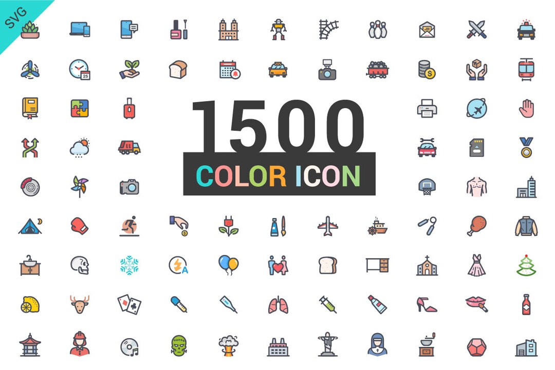 1500 SVG Line With Color Icons Pack. Universal Icon Bundle. Unique and ...