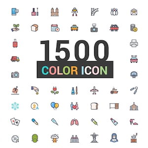 1500 SVG Line with color Icons Pack. Universal Icon bundle. Unique and easy to use.