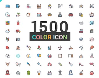 1500 SVG-lijn met kleurenpictogrammenpakket. Universele Icon-bundel. Uniek en gemakkelijk te gebruiken.