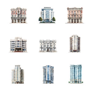 30 Watercolor Front View Building Clipart. Colorful Buildings PNG No ...