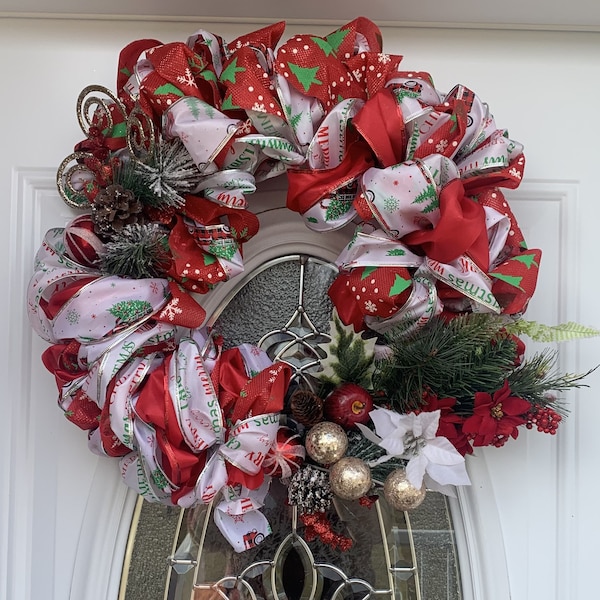 Beautiful 14" Christmas Ribbon Wreath