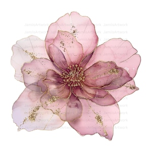 x14 PNG | Pink Gold Flower Clipart | Abstract Flowers | Printable Watercolor clipart | High Quality PNG | Digital download.