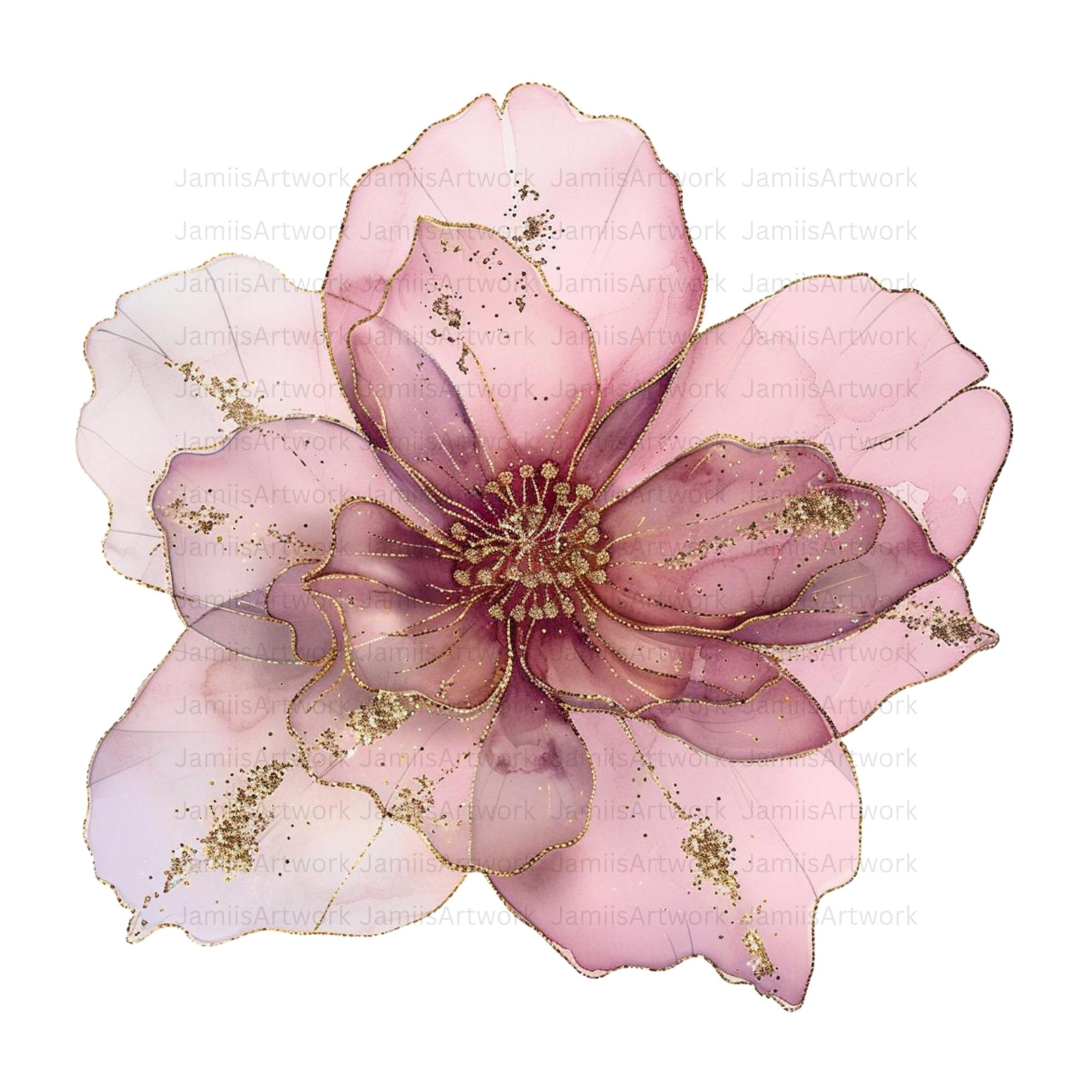 X14 PNG | Pink Gold Flower Clipart | Abstract Flowers | Printable
