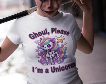 Ghoul Please Unicorn T-Shirt: Pastel Goth Skeleton Tee
