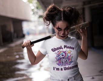 Ghoul Please Im a Unicorn Shirt, Pastel Goth Skeleton Halloween Tee