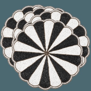 Black and White Beaded Round Placemats - Set of 4