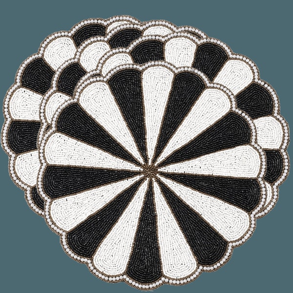 Black and White Beaded Round Placemats - Set of 4