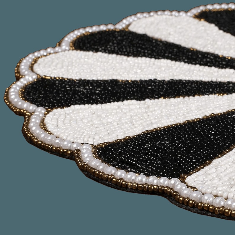 Black and White Beaded Round Placemats Set of 4 Etsy