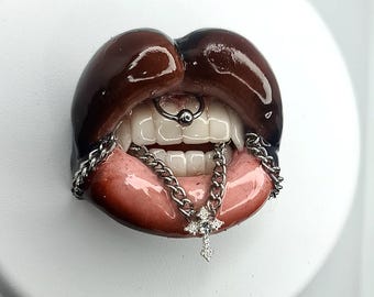 Custom Handmade Lip Phone Grip: MagSafe Badge Reel Option