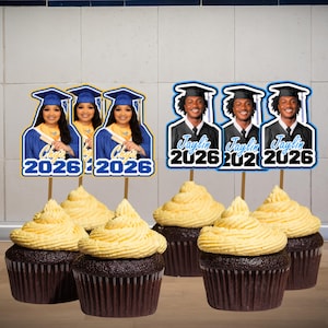 Custom 2026 Graduation Photo Cupcake Toppers