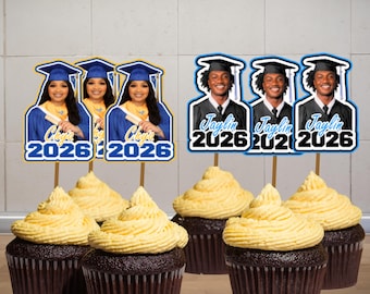 Custom 2026 Graduation Photo Cupcake Toppers